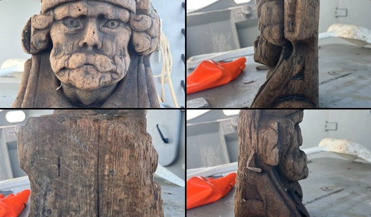 Piraat tussen adelaar WR 22 vangt uniek houten beeld in Waddenzee - Visserij.nl